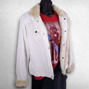 VTG Roxy Jean Corduroy Jacket Women M White Faux Fur Lined 90s Y2K Boho